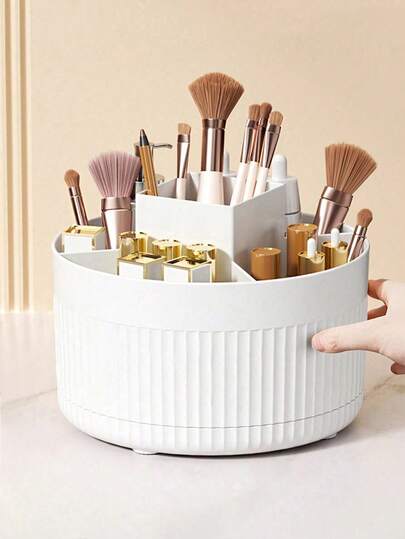 Rotating Desktop Makeup Brush Holder With Multiple Compartments, Suitable For Storing Eyeshadow And Lipstick, Decorative For Vanity And Home Makeup Desk