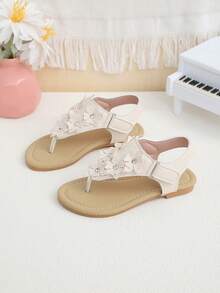 Milky White: Milky White Girls' Thong Sandals, Floral Crystal Princess Shoes, Soft Non-Slip Children's Beach Shoes, Little Girls' Summer Slippers - Beige - View 9
