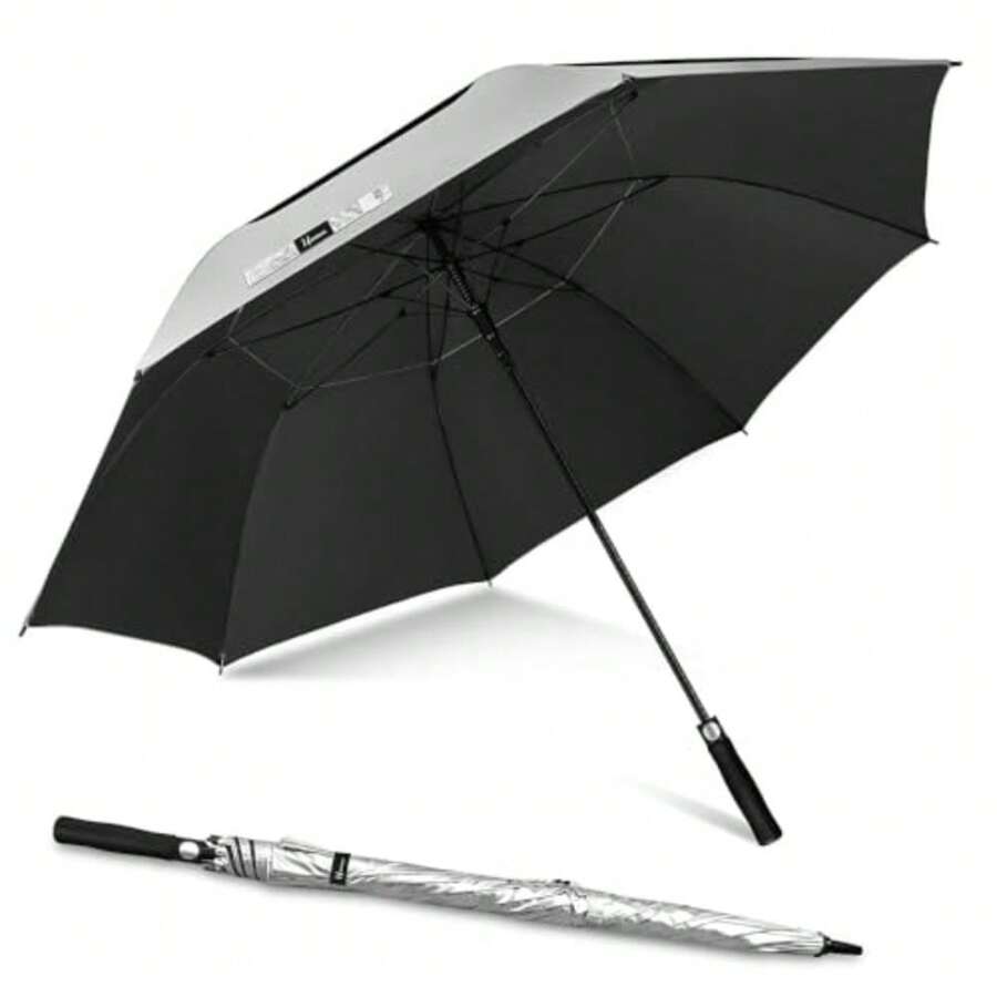 UV Potection Golf Umbrella 51/54/62/68 Inch UV Umbrellas for Sun Blocking Large Windproof for Rain - PlataNegro - Ver 1