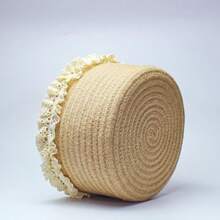 Basket For Gifts Small Cute Round Baskets For Baby Wedding Birthday Mini Decorative Jute Rope Baskets For Home Decor Brown 8"X 8"X 5" - màu nâu với ren - Xem 5