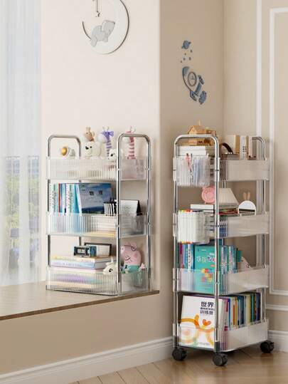 1 pieza de estantería de almacenamiento de acrílico multicapa con ruedas, carrito de almacenamiento móvil multifuncional, estantería de almacenamiento de suministros de baño de gran capacidad, estantería de almacenamiento de cosméticos, diseño multicapa que ahorra espacio, equipado con ruedas giratorias de 360 grados en la parte inferior, fácil de ensamblar, se puede desmontar libremente según la escena