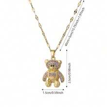 1pc 18K Gold Luxury Elegant Glamorous Full Rhinestone Heavy Work Teddy Bear Necklace For Women, Suitable For Daily Wear - Multicolor - View 10