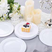 White Round Dinner Plates, Dessert Plates, Cake Plates, Bread Plates, Appetizer Plates, Pasta Plates, Stackable And Easy To Clean, 7.5 Inch Dessert Plates/10.25 Inch Dinner Plates, Perfect For Birthday Parties, Balls, Dinners, Bridal Gifts, Christenings, Tea Parties, Weddings, Thanksgiving, Mother's Day Dinners, Family Gatherings, Engagement Parties, Barbecues, Reunions, Picnics, Buffets, Catering, Valentine's Day Dinners And More! - White - View 6