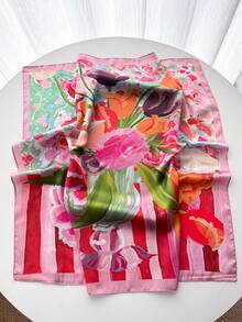 1pc Women's Summer Headscarf, Solid Color Square Scarf/Shawl 70x70cm,Beach,Holiday - Pink - View 3