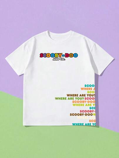 Whysmera SHEIN X SCOOBY-DOO Áo thun kết hợp giữa chữ cái dễ thương và hình hoạt hình, thể hiện sự hợp tác thời trang và đáng yêu, phù hợp để mặc hàng ngày.