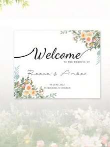 Customized Floral Party Welcome Sign - Durable PVC Signage Suitable For Weddings, Bridal Showers And Birthday Parties, Personalize With Name And Date, No Power Needed - Tabletop Decor - Multicolor - View 9