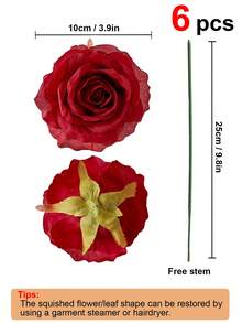 6pcs 3.9 Inch Artificial Silk Rose Bouquet, Fake Flowers For Wedding Decor, Floral Wreath, Home & Kitchen Decoration - Red - View 8