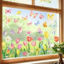 9pcs Watercolor Tulip & Butterfly Window Clings - Spring Floral Removable Glass Stickers, Reusable No Residue, Bird Strike Prevention, Suitable For Home, Kitchen, Bedroom, Living Room And Office Decor - Multicolor - View 5