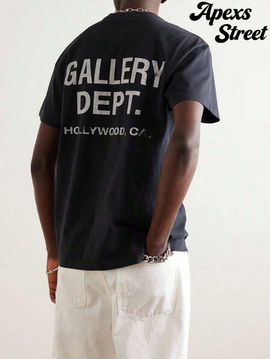 Gallery "Cream Orange" Shirt,100% Cotton Printed T-Shirt,Stylish Design, Men's Graphic T-Shirt, Minimalist Design, Vintage Casual Style, Hip-Hop Style. Suitable For Outdoor Leisure Activities, Family Gatherings, And Dinners With Friends. - Đen 7 - Xem 1