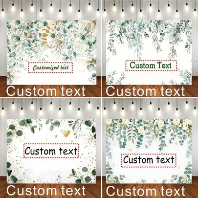 Biểu ngữ chữ tùy chỉnh với nền lá bạch đàn màu xanh nhạt, điểm nhấn kim tuyến vàng lấp lánh - Hoàn hảo cho đám cưới, sinh nhật, lễ rửa tội, tiệc mừng em bé và phông nền chụp ảnh chân dung. Chất liệu vinyl.