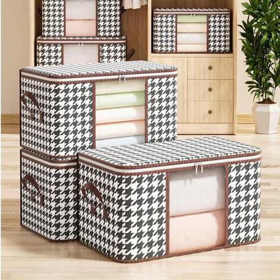 Bolsa de almacenamiento de tela plegable de gran capacidad, diseño de asa reforzada, ventana transparente, cierre con cremallera, tela gruesa resistente a las arrugas y transpirable de unicolor, organizador de armario rectangular a prueba de polvo y humedad