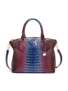 Women's Handbags Light Grey Crocodile Pattern Handbags Fashionable Commuting Large Capacity Shoulder Crossbody Shell Bag - European And American Style Light Grey Crocodile Pattern Women's Bag Crossbody Dual-Use Simple Commuting Large Capacity - 寶藍+紫紅 - 查看 11