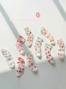 5双/1双可爱甜美荷叶边真丝长筒袜，春夏轻盈水晶长筒袜，防滑中筒袜，适合5-16岁女孩 - 彩色 - 查看 2