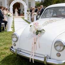 Artificial Flowers Wedding Car Decorations Realistic Faux Flowers With Ribbons For Pew Chair Ceremony Party Supplies - White - View 2