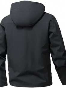 男士连帽拉链夹克，耐用抗起球面料，多口袋户外休闲功能衫，适合徒步旅行、露营等活动。 - 黑色 - 查看 4
