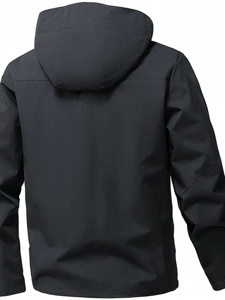 1pc Men's Jacket, Hooded Zip-Up Jacket, Durable Material Anti-Pilling, Multi-Pocket Outdoor Functional Casual, Suitable For Hiking, Camping - Black - View 4
