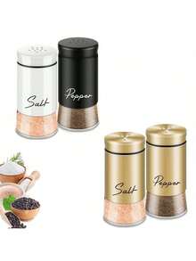2pcs/Set Salt And Pepper Shaker Set, With Transparent Glass Bottom Salt Shaker, 5oz Salt And Pepper Set For Cooking, Tabletop, Camping, Barbecue, Black And White Kitchen Decor And Accessories - Multicolor - View 1