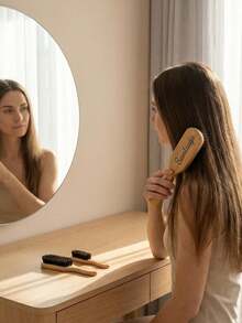 Bàn chải tóc cán tre tùy chỉnh, lông heo rừng, bàn chải tóc unisex, lược tạo kiểu râu cho nam, bàn chải râu lông heo rừng, lược chăm sóc râu cho nam, bàn chải làm sạch đa chức năng, bàn chải chải chuốt tóc. - Nhiều màu - Xem 3
