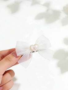 1 Pair Floral Heart Chiffon Side Clip, Ethereal Sweet Bangs Clip Hair Accessory - White - View 5