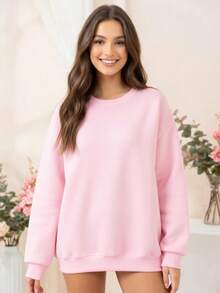 Plain Crew Neck Sweatshirt With No Print, Stylish Tumblr Style For Cold Winters - Baby Pink - View 1