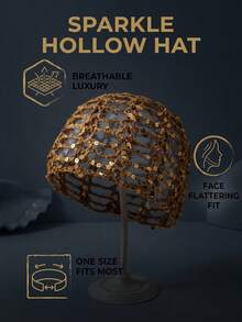 1 chiếc mũ len móc rỗng đính sequin thời trang dành cho nữ, thích hợp để đội hàng ngày. - Mũ len thẳng - Xem 6