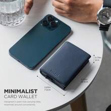 VULKIT - Cartera para hombre de piel auténtica de Litchi tarjetero desplegable con bloqueo RFID con compartimento para billetes y ventana de identificación Litchi-azul marino litchi genuine - Litchiazul marino - Ver 6