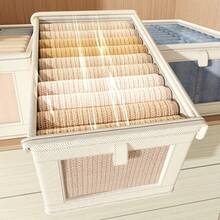 1/2pcs Covered Fabric Foldable Transparent Window Clothing Storage Box, Drawer Style Jeans Organizer Box For Home - Beige With Lid - View 7