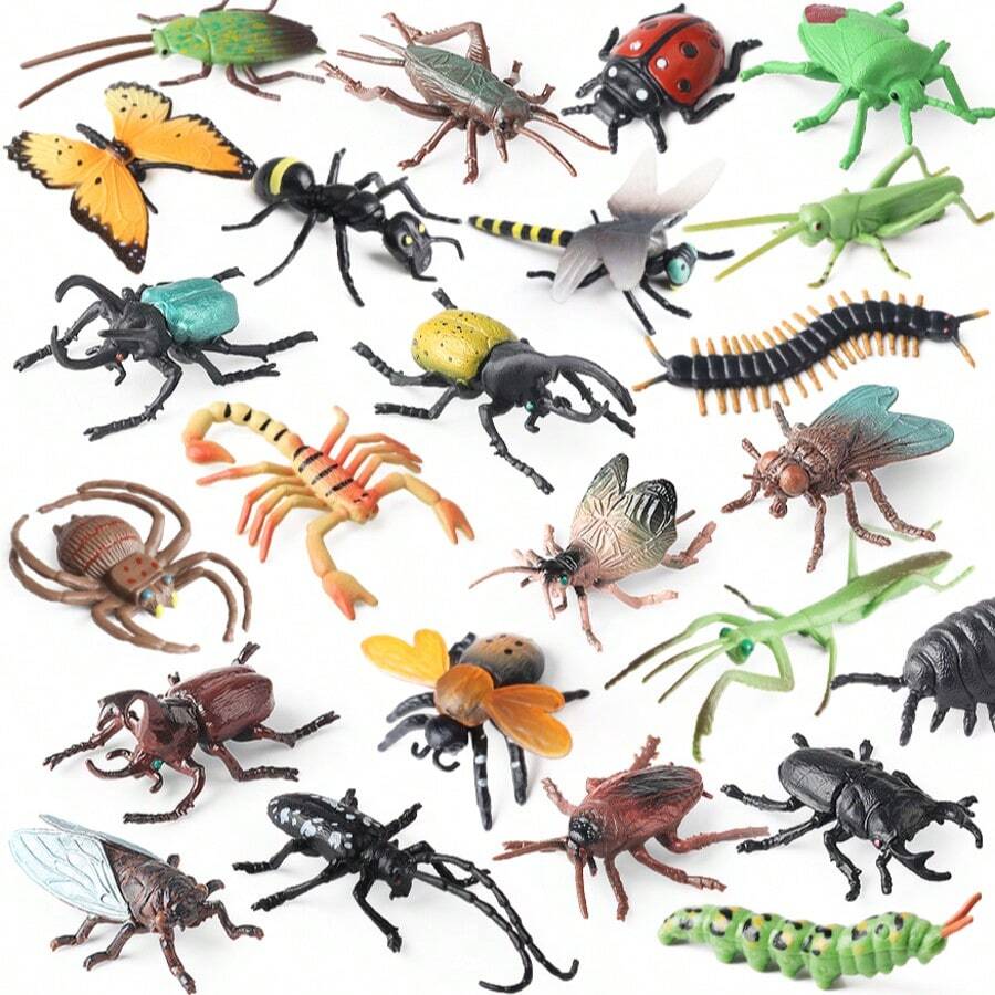 24 piezas Juego de Modelos Realistas de Insectos y Animales en Miniatura, Incluyendo Mariposa, Hormiga, Libélula, Mantis, Abeja, Escorpión, Araña, Cigarra, Mosca, Cucaracha, Juguete Educativo para Niños. Regalo de Decoración para Pascua y Halloween - Multicolor - Ver 1