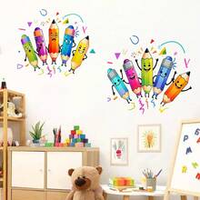 1/3pcs Creative Colored Pencil Pattern Self-Adhesive Wall Sticker, Suitable For Bedroom And Living Room Decor, Refreshing Home Decoration For Spring, Making Your Home And Fashionable - Cartoon - View 8