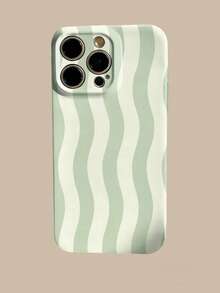 1 件装简约清新波浪条纹图案细孔亮面全包硬壳手机壳，适用于 11/12/13/14/15/16 Pro Max - 彩色 - 查看 1