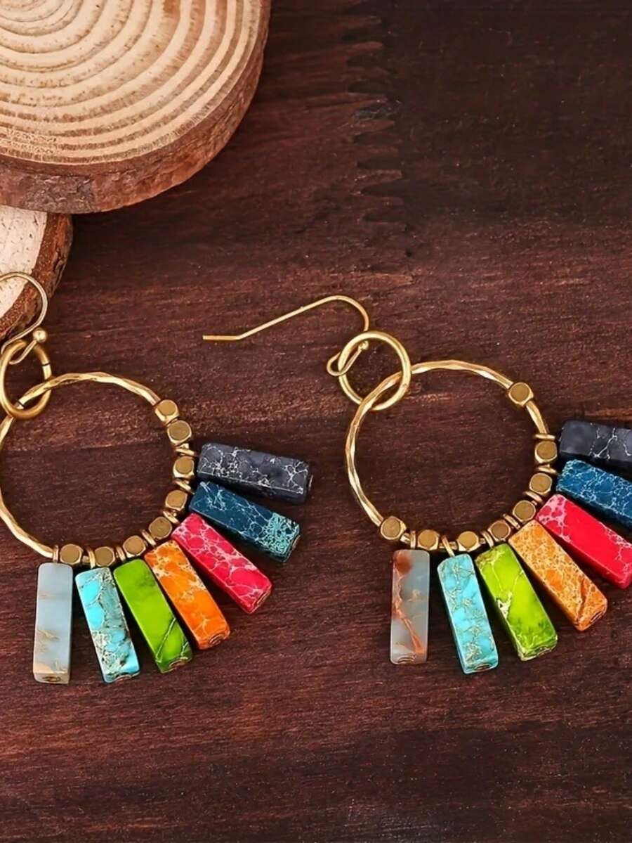 1 Pair Glamorous Geometric Pendant Earrings, Suitable For Women's Daily, Party, And Travel Wear Jewelry Gift - Yellow Gold - View 1