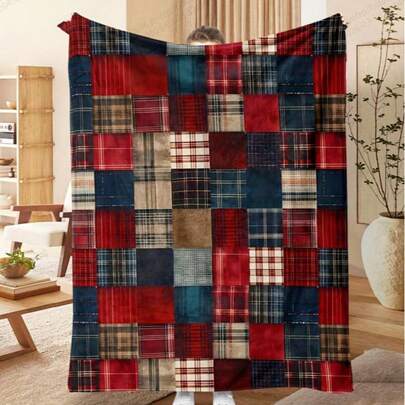 1pc Retro Plaid Decorative Blanket, Soft & Comfortable Flannel Blanket, Gift, Birthday Gift Blanket, Bedding Decor Blanket, Suitable For Bedroom, Sofa, Shawl
