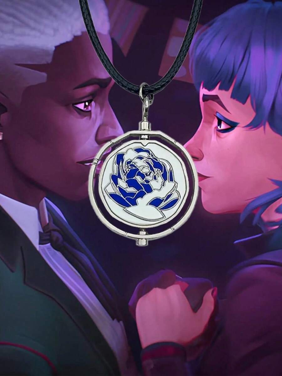 1pc Arcane Necklace, Powder Gold Kris Pendant, Arcane Gift, Arcane Pendant, Blue Rose Necklace - Multicolor - View 1