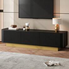 Modern TV Cabinet With Storage – Rounded Design, Cable Management, Textured Panels – Living Room Media Cabinet - Black - View 3