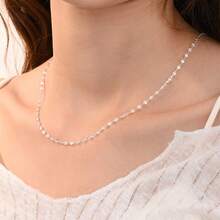 925 Sterling Silver Necklace, Unisex Minimalist Snake Bone Chain Necklace, Collarbone Chain For Men And Women - White - View 8