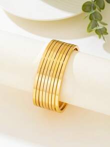 8pcs/Set Minimalist Geometric Bangle Bracelet Set, Everyday Wear For Women - Yellow Gold - View 2