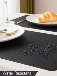 Minimalist Household Anti-Slip Heat-Resistant Anti-Fouling Insulation Durable Washable Leather PVC Black Square Placemat - Black - View 5