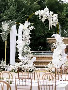 3件套金属婚礼拱门背景架及花卉套装，适用于婚礼仪式、生日派对、新娘送礼会、拍照区、花园及花卉气球拱门装饰、婴儿派对装饰 - 白色和金色拱門 - 查看 5