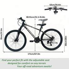 26 Inch Aluminum Mountain Bike, Thickened Suspension Fork, Front & Rear Disc Brakes, 21-Speed Gear System, Adjustable Removable Fenders, Easy Assembly, Ideal For Outdoor Cycling & Commuting For Young Adults - Black and White - View 2