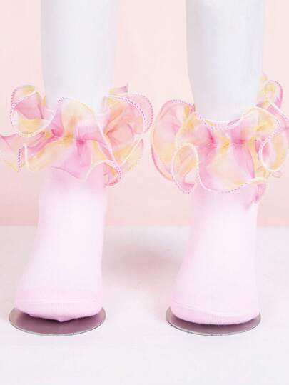 1 đôi tất ren cổ chân kiểu công chúa thanh lịch, nhiều màu sắc chuyển sắc dành cho trẻ em, thích hợp cho mùa xuân/hè.