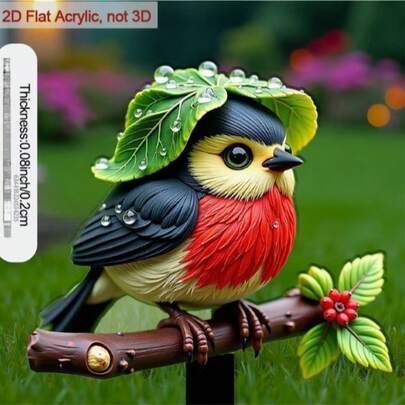 1pc 2D Flat Acrylic Garden Marker Plate With Pointed Tip, Suitable For Yard Decor, Colorful Birds Perching On Branches To Enhance Flowerbed Beauty, Suitable For Outdoor Yard And Potted Plants, 2D Flat Design
