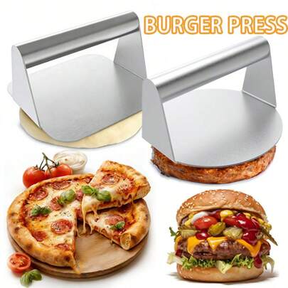 1 pieza Prensa para hamburguesas de acero inoxidable, Prensa para hamburguesas, Prensa para hamburguesas de acero inoxidable con mango de acero inoxidable, Prensa para hamburguesas redonda, Prensa para hamburguesas cuadrada, Prensa para filetes de carne, Prensa para carne, Prensa para carne para BBQ