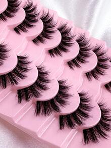 7 Pairs D Curl False Eyelashes Wispy Lashes Natural Look Clear Band Fake Eyelashes Cat Eye Lashes Mink Fluffy Strip False Lashes Fox Eye Lashes Strip Lashes,Lashes,Eyelashes,Fake Lashes - Black - View 4