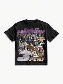 Lakers Dynasty The 3-Peat Legacy Vintage Graphic Cotton T-Shirt - 黑色 - 查看 1