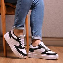 Women's Sneakers, Flatform Style, Casual Urban, Platform, Lightweight, Soft, Comfortable. - BCO/ĐEN - Xem 4