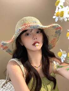 Classic Straw Hat, Women's Spring/Summer Beach Sun Hat, Versatile Bucket Hat, UV Protection - Khaki - View 6