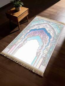 1 pieza Manta con estampado soñador de rosa y azul, manta de tiro con diseño floral, manta bohemia, alfombra con diseño intrincado, tapete con bordes con flecos - Multicolor - Ver 1