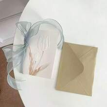 1 Set Elegant Ribbon Greeting Card (1 Card + 1 Envelope + 1 Letter Paper + 1m Ribbon) - Gift For Best Friend, Him/Her, Colleague, Boyfriend, Girlfriend, Thanksgiving, Love Letter, Birthday, Message Card, Postcard, Holiday Gift - White - View 4