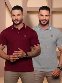 Kit Of 2 High Quality Polo Shirts 100% Cotton Men's Basic T-Shirt Autumn Spring Spring/Autumn Summer Winter All Spring/Summer Autumn/Winter Spring/Summer/Autumn Regular Fit Christmas Thanksgiving Valentine's Day Pride Month Teacher's Day Father's Day Polo Shirt - 瑪薩拉和混合 - 查看 7