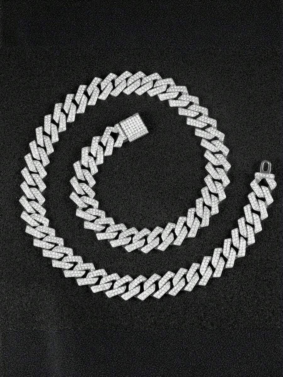 男女皆宜的菱形吊坠项链，闪亮链，夸张的嘻哈风格设计，镶嵌全仿钻，适合日常佩戴 - 鏈條項鍊 - 查看 1